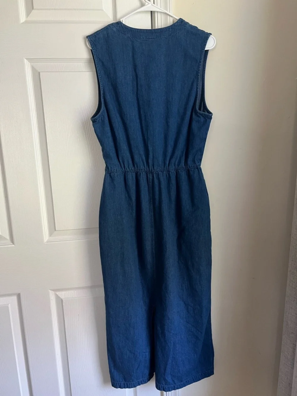 Vintage Lands’ End Blue Denim Sleeveless Button Down Elastic Waist Midi Dress 12 - Picture 2 of 9